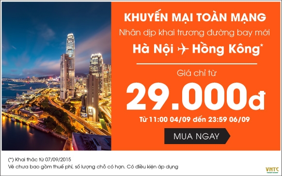 Nhân dịp khai truơng đường bay mới Hà Nội - Hongkong Jetstar khuyến mạng toàn mạng bay giá vé chỉ từ 29,000VNĐ